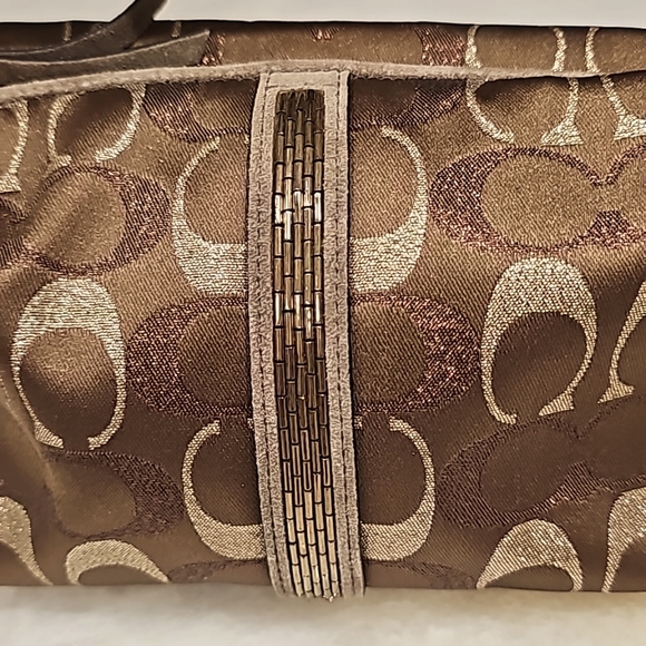 Coach Rare Find • Brown, Gold, Metallic Thread Beaded "C" Demi Collection - Picture 2 of 14